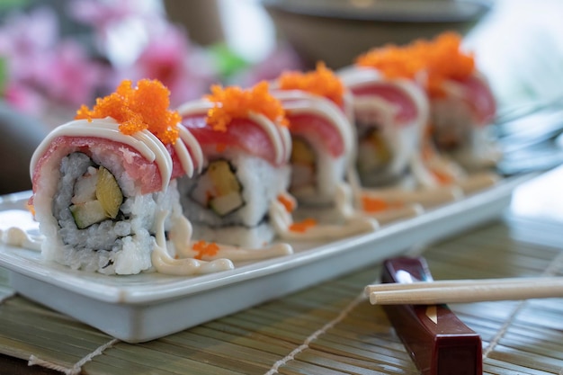 Cropped Image Sushi At Table