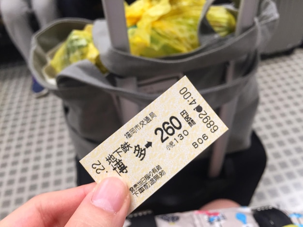 Photo cropped image of woman holding train ticket