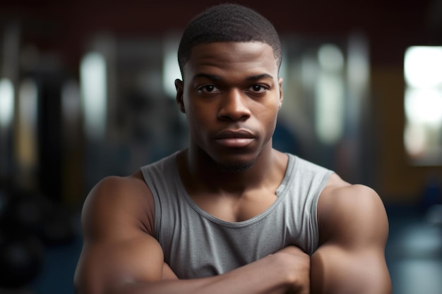 Cropped image of a young man at the gym created with generative ai