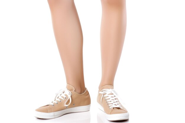 A cropped image of a young womans legs isolated on white