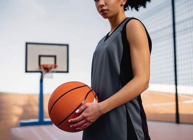 Cropped photo of basketball player holding ball