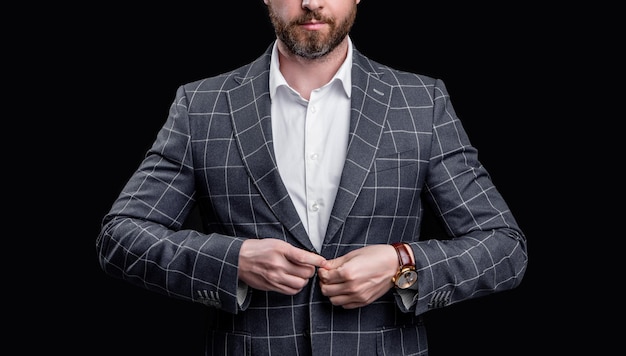 cropped photo of man in formal formalwear formal man wear formalwear isolated on black background man in formal formalwear at studio man with formal formalwear