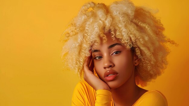 写真 cropped photo of young attractive afro girl in blonde wig