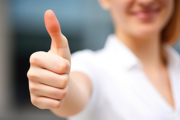 Cropped picture of a woman giving the thumbs up created with generative ai