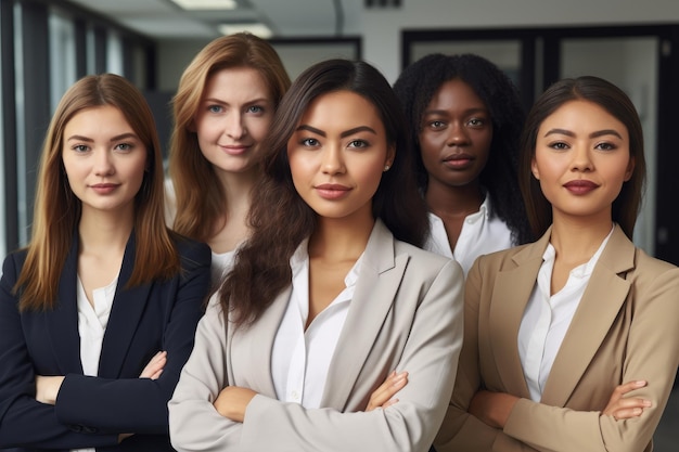 Cropped portrait of a group of businesswomen standing in the office created with generative ai