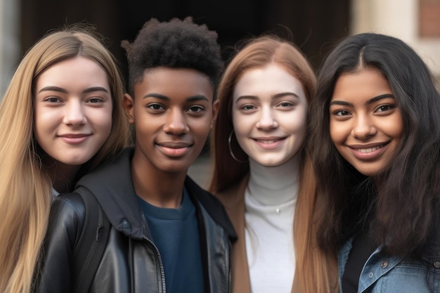 Cropped portrait of a group of university students standing together created with generative ai