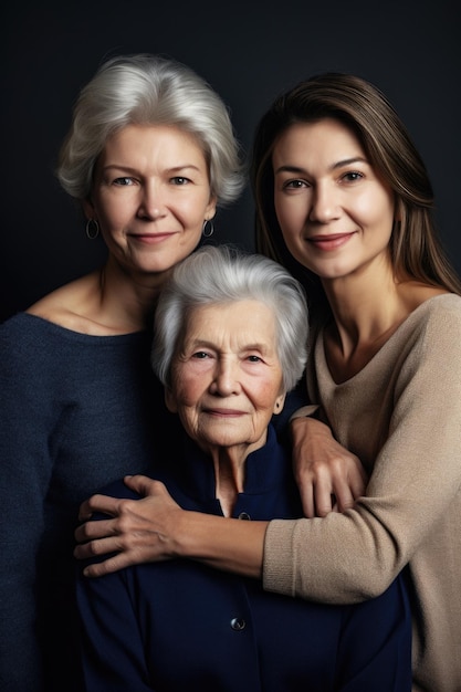 Cropped portrait of a senior woman with her family created with generative ai