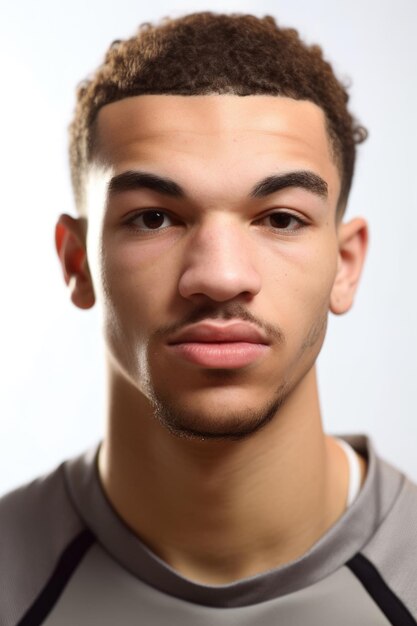 Cropped portrait of a young man in sportswear against a white background created with generative ai