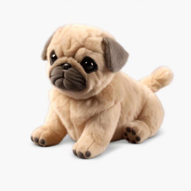 Cropped set of a plush pug dog toy isolated on transparent png background be hyperdetailed