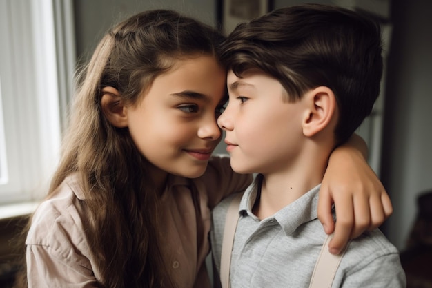 Cropped shot of an affectionate brother and sister at home created with generative ai