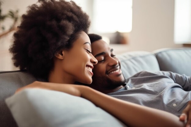 Cropped shot of an affectionate young couple lying on their sofa at home