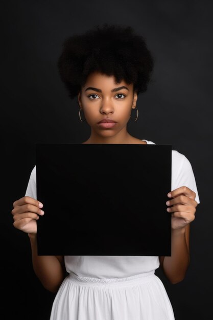 Cropped shot of an attractive young woman holding up a blank placard created with generative ai