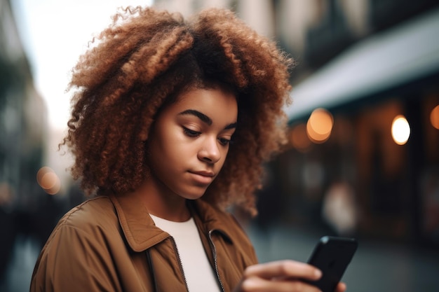 Cropped shot of an attractive young woman looking at her smartphone created with generative ai