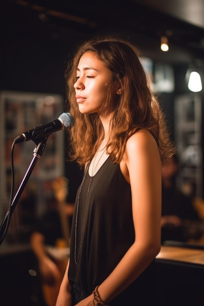 Cropped shot of an attractive young woman standing and performing at a weekly open mic event