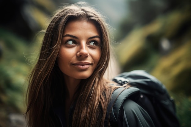 Cropped shot of a beautiful young woman on a hike created with generative ai