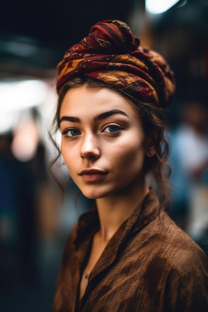 Cropped shot of a beautiful young woman in a market created with generative ai