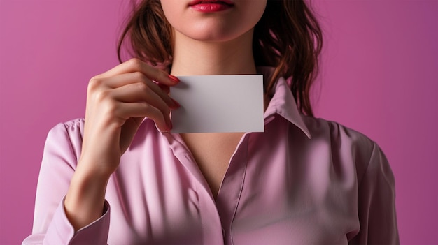 Photo cropped shot of businesswoman holding blank business card