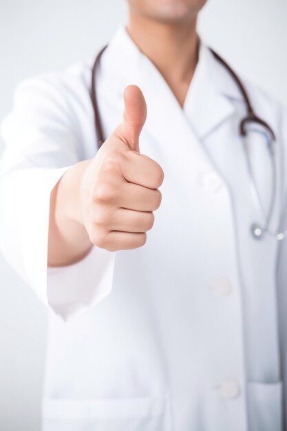 Cropped shot of a doctor showing thumbs up created with generative ai