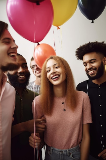 Photo cropped shot of a group of friends at a birthday party created with generative ai