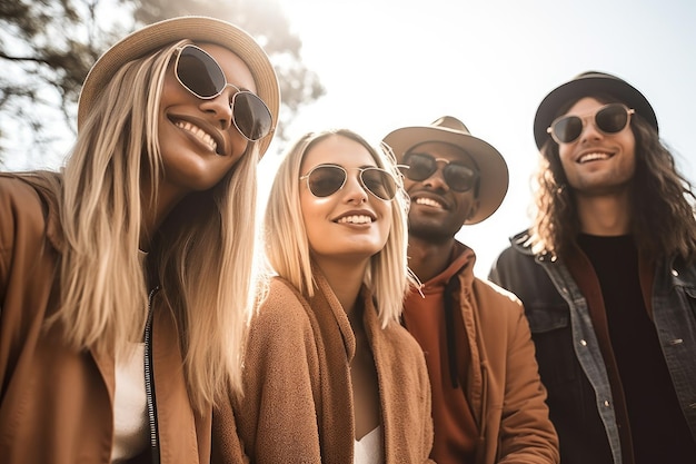 A cropped shot of a group of friends enjoying a day outdoors created with generative ai