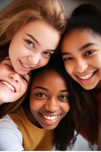 Cropped shot of a group of teenage girls standing in a huddle created with generative ai