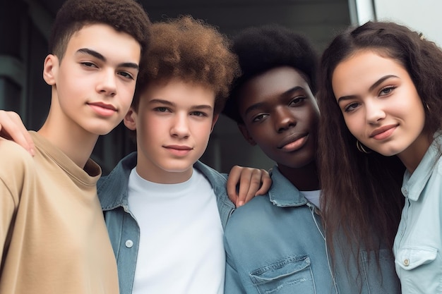 Photo cropped shot of a group of teenagers standing together created with generative ai