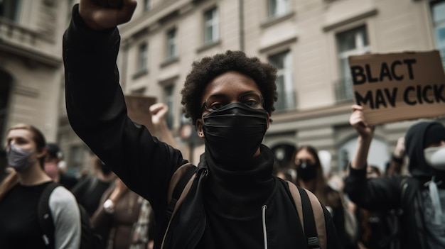 Cropped shot of hands raised with closed fists Multiple hands raised up with closed fist symbolizing the black lives matter movement Generative ai