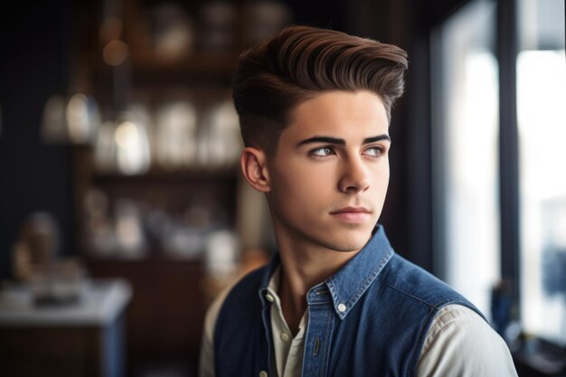 Cropped shot of a handsome young man standing in his coffee shop created with generative ai