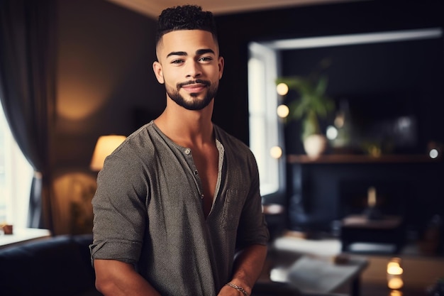 Cropped shot of a handsome young man standing in his living room created with generative ai