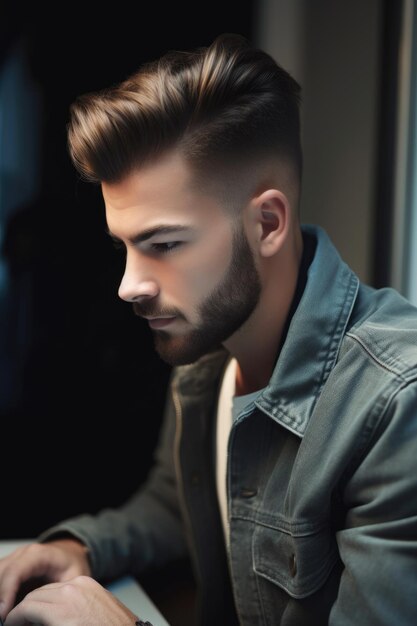 Cropped shot of a handsome young man using a laptop created with generative ai