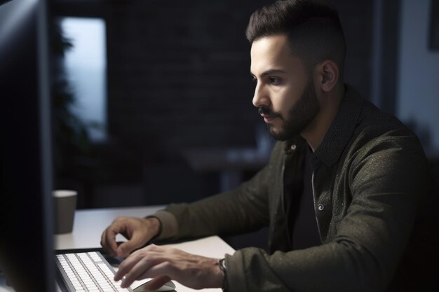 Cropped shot of a male designer working on a computer created with generative ai