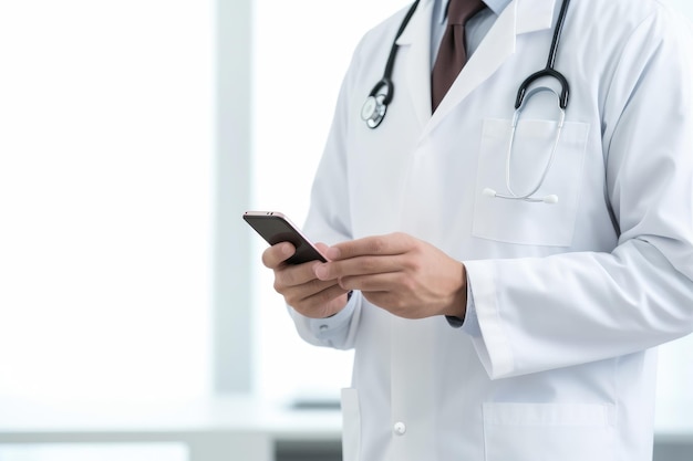 Cropped shot of a male doctor using his cellphone