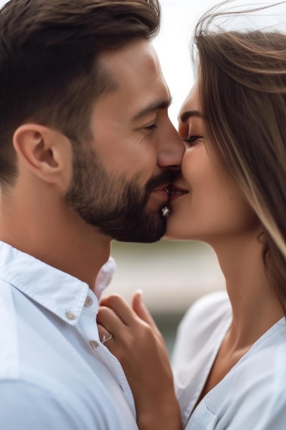 Cropped shot of a man kissing his wife created with generative ai
