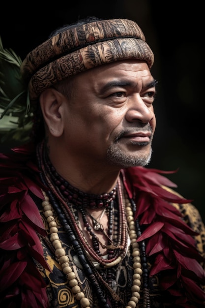 Обрезанный снимок мужчины в традиционном костюме маори, созданный с помощью генеративного ИИ
