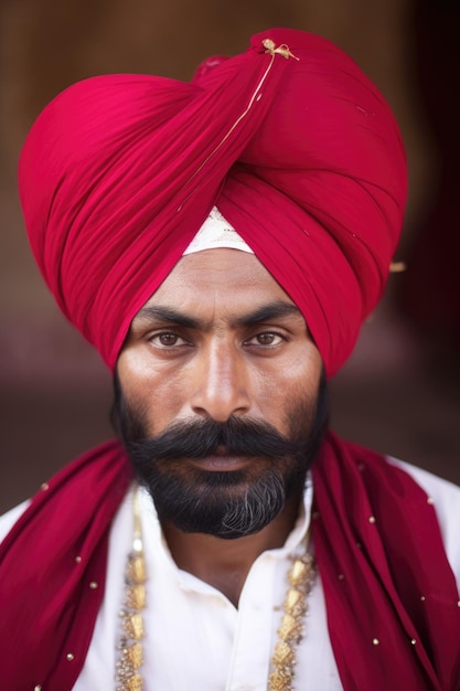 Cropped shot of a man in traditional turban and headdress created with generative ai