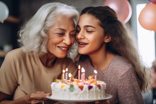 Cropped shot of a mother and daughter celebrating a special occasion created with generative ai