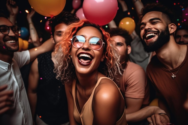 Photo cropped shot of people having fun at a party created with generative ai