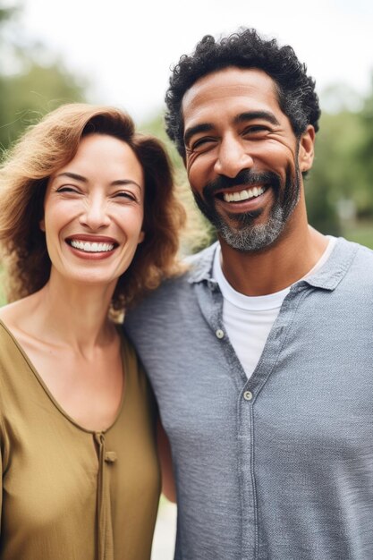 Photo cropped shot of a smiling couple standing outside