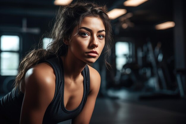 Foto foto ritagliata di una giovane donna sportiva in palestra creata con l'ai generativa