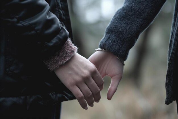 Обрезанный снимок двух неизвестных людей, держащихся за руки.