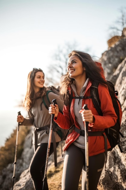 Photo cropped shot of two young women going for a hike together created with generative ai