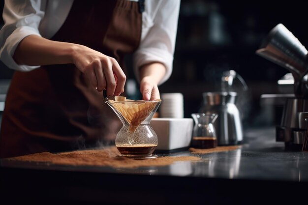 Cropped shot of an unrecognizable barista preparing coffee created with generative ai