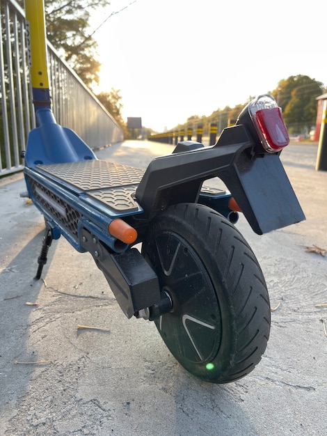 Cropped shot of the wheel of electric scooter