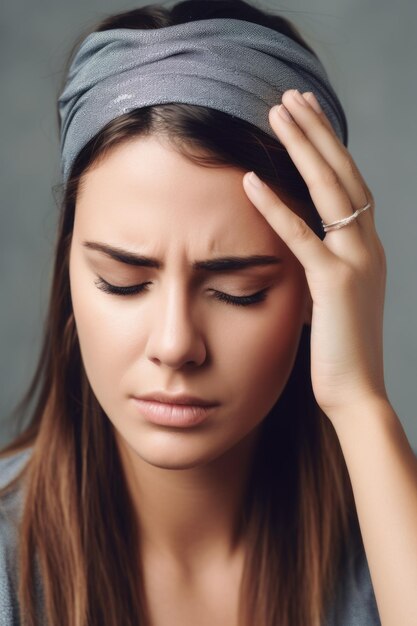 Cropped shot of a woman holding her forehead in pain created with generative ai