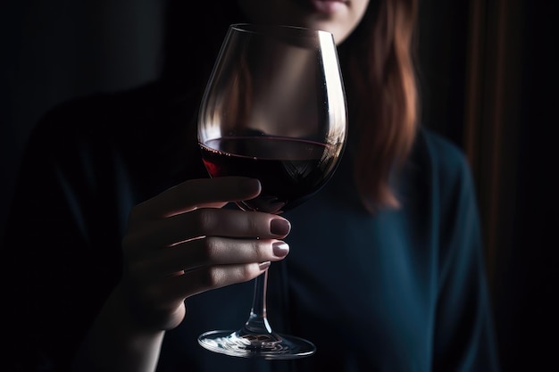 生成 AI で作成されたワイングラスを持つ女性のクロップショット
