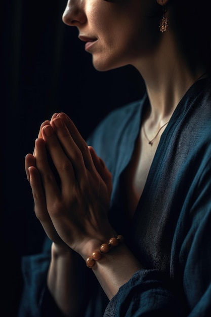 Cropped shot of a woman looking at her hands created with generative ai