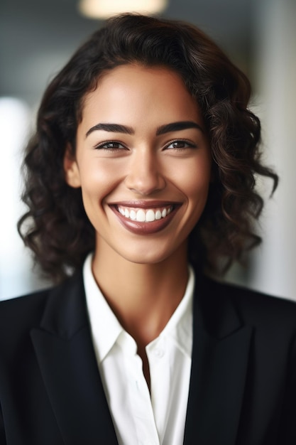 Cropped shot of a young businesswoman smiling at the camera created with generative ai