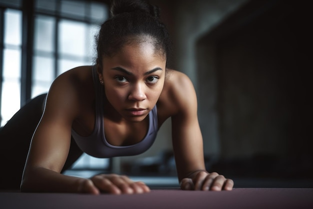 Foto ripresa ritagliata di una giovane atleta che si prepara prima dell'allenamento creato con l'ia generativa