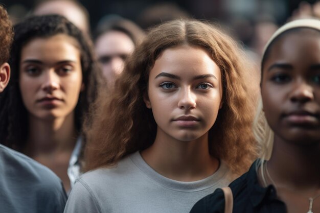 Photo cropped shot of a young group of protestors standing together at a rally