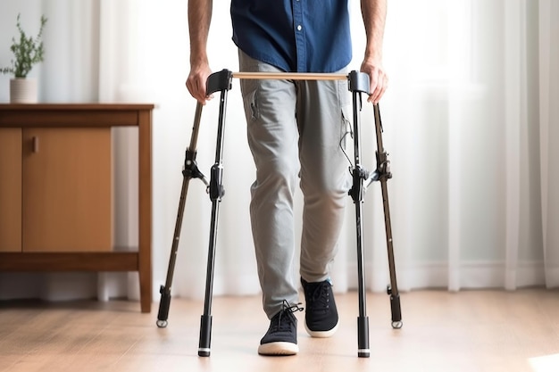 Cropped shot of a young male using a walker created with generative ai